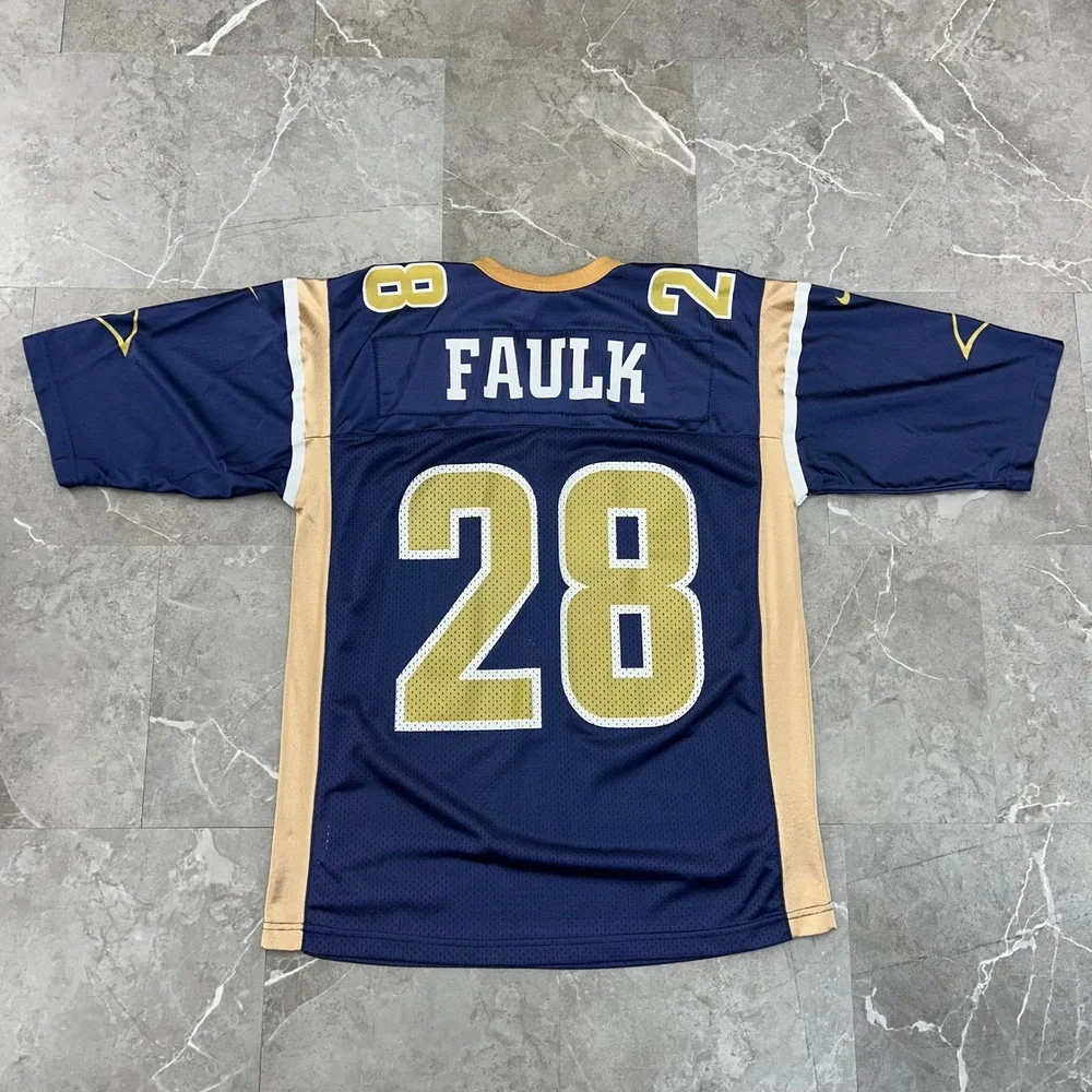 Vintage Nike St Louis Rams Jersey Mens Large Marshall Faulk NFL Football Blue